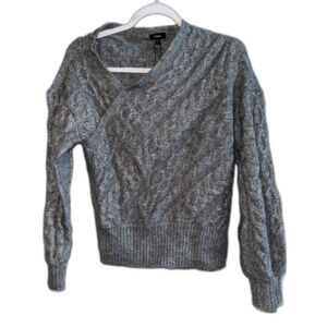 NWT Express Gray Cable Knit Asymmetrical Surplice Wrap Sweater Small